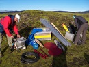 Sorting the equipment at the camp ground